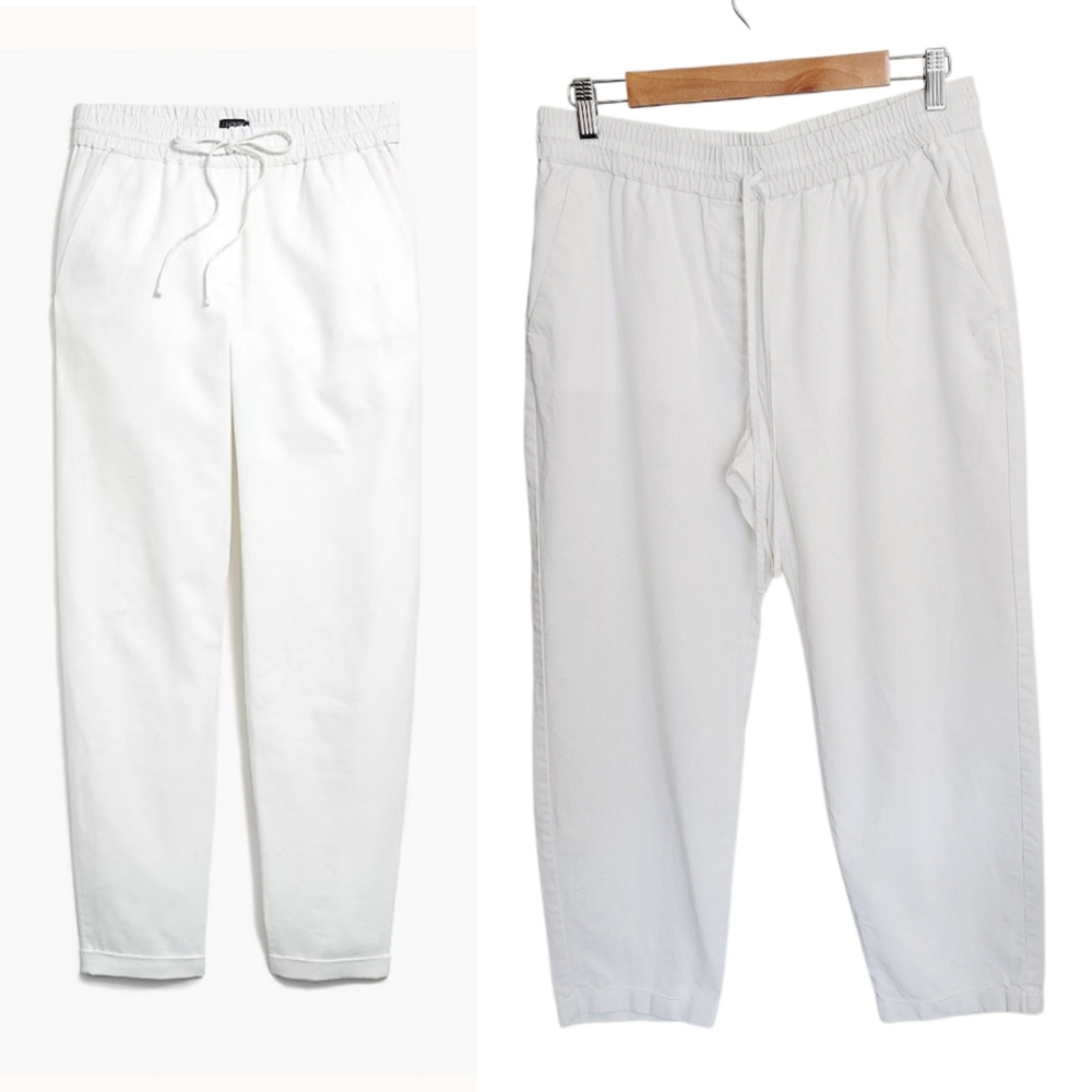 J. Crew Factory Linen Cotton Blend Drawstring Pants in White